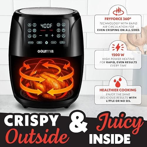 Gourmia Air Fryer - 4 Qt Capacity, FryForce360º, Digital Display with 8 Presets, Roast, Bake, Broil, Dehydrate, Dishwasher Safe Accessories, Compact, Black thumbnail 5