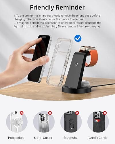 Anlmz 3 in 1 Charging Station for iPhone, Wireless Charger for iPhone 17 16e 16 15 14 13 12 11 X Pro Max & Apple Watch - Wireless Charging Station for AirPods 4 3 Pro thumbnail 6
