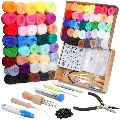 Mayboos Needle Felting Starter Kit,Wool Roving 40 Colors Set, Wool Felt Tools with Instruction Included for Felted Animal Needle Felting Supplies - Image 1