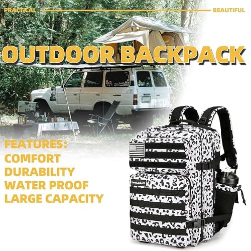 Lovelinks21 25L Tactical Backpack Military Tactical Backpack for Men and Women Small Assault Pack Outdoor Travel Hiking Camping Rucksack with Molle Webbing (White Leopard) thumbnail 6