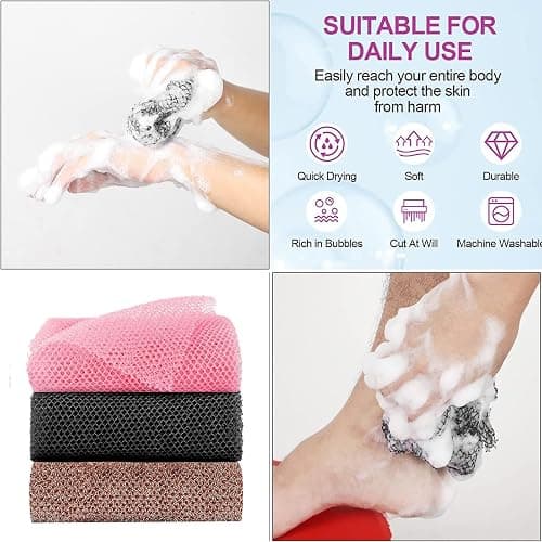 3pcs African Sponge Bath, Exfoliating Net, Beauty Skin Wash Towel African Net Cloth Nylon Back Scrubbers Shower Body Cleaning Spa Massage Bath Towel Back Scrubber thumbnail 5