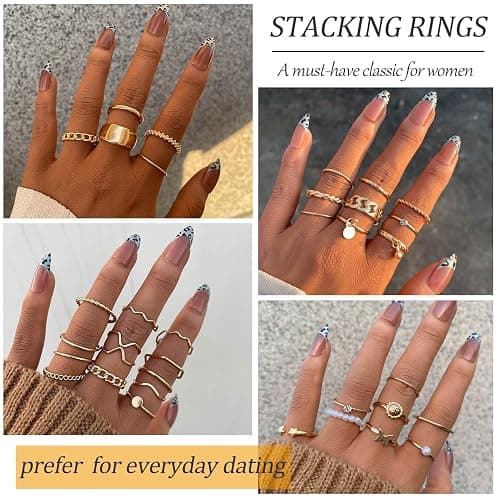 YEEZII 68 Pcs Gold Knuckle Rings Set for Women, Stackable Boho Joint Finger Midi Rings Silver Hollow Carved Crystal Stacking Ring Pack for Gift thumbnail 8