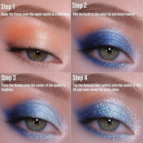 Galactic Assemble Eyeshadow Palette – Solar System Inspired 3D Planet Design, 14 Handcrafted Shimmer & Metallic Shades with Creamy Wet Texture, High-Pigmented Makeup Palette Gifts for Women & Girls thumbnail 6