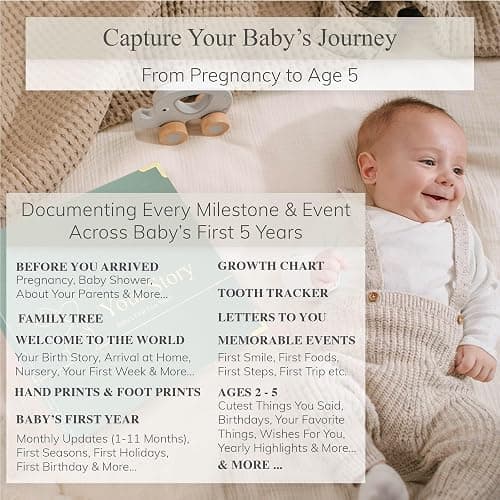 Baby Book Keepsake Boy or Girl Timeless Baby Memory Book First 5 Years for Baby Shower Gender Neutral Baby Scrapbook New Mom Gift Baby Journal from Birth to Age 5 Milestone Book Sage Green thumbnail 4