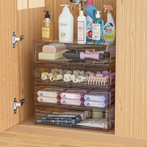 Clear Stackable Makeup Organizer with Drawer, 12''W Acrylic Storage Drawers, Cosmetic Display Case for Vanity Bathroom Countertop, Beauty Holder for Lipstick Brush Skincare Perfume thumbnail 4