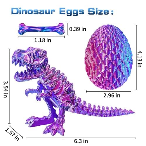 2 Packs Easter 3D Printed Dinosaur Toys for Boys 3-5 Years Skeleton T-Rex Figure with Large Storage Crystal Eggs Easter and Birthday Gifts Fidget Toys for 3 4 5 6 7 8 9 10 11 12 Years Old Boys Girls thumbnail 3