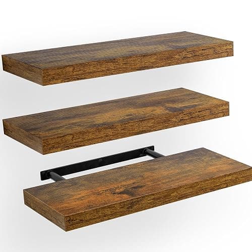 AMADA HOMEFURNISHING Floating Shelves, Wall Shelves for Bathroom/Living Room/Bedroom/Kitchen Decor, Decor Shelf with Invisible Brackets Set of 3, Rustic Brown - AMFS07V - Image 1