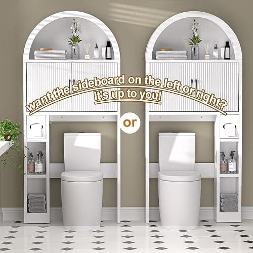 AHB Over The Toilet Storage Cabinet, Freestanding Bathroom Organizer with Adjustable Shelf and Anti-Tip Device, Arched Cabinet with Doors, Space-Saving Toilet Storage for Bathroom, Laundry, Mini Bar - White thumbnail 6