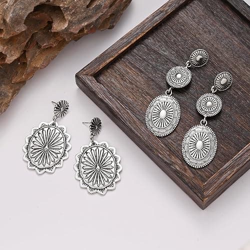 Western Earrings for Women Bohemian Silver Oval Teardrop Turquoise Earrings Dangle Western Country Cowgirl Jewelry Accessories Gift thumbnail 6