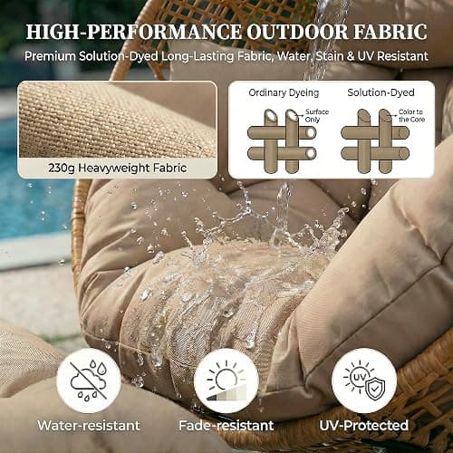 NICESOUL Egg Chair Indoor Outdoor, Large Egg Lounge Chair w/Ottoman, Oversized Comfy Cushioned Brid Cage Seat 440lbs, Boho Nest Seat with Footstool for Patio, Bedroom, Lawn, Backyard, Brown thumbnail 5