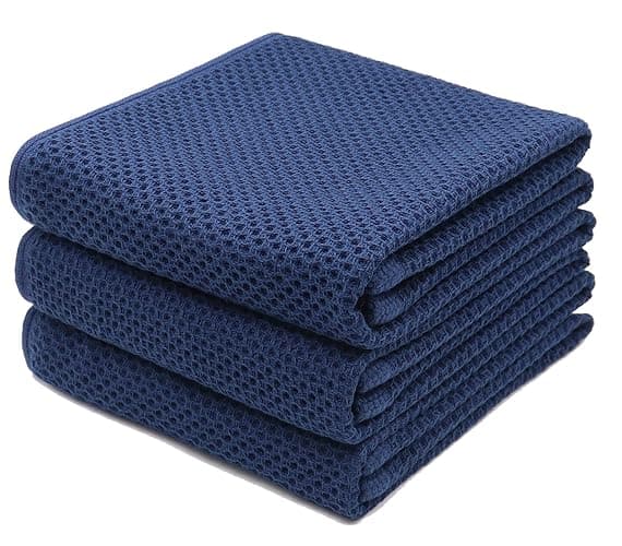 Mia's Dream Cotton Face Waffle Weave Tea Towels, Soft Absorbent Bath Guest Gym Towel Washcloths, 13"x28", 3 Pack (Navy Blue) - 13inch x 28inch - Navy Blue