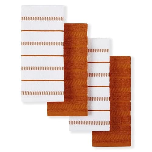 KitchenAid Albany Kitchen Towel 4-Pack Set, Honey Orange/White, 16"x26" - Image 1