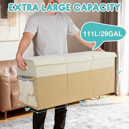BALEINE Extra Large Fabric Storage Bins with Lid, Collapsible Storage Boxes Bins Baskets with Divider for Home Organizing (37.5"x13"x16", Black) thumbnail 2