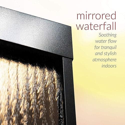 Alpine Corporation - Mirror Waterfall Fountain with Stones & Lights - Zen Indoor/Outdoor Decor for Office, Living Room, Patio, Entryway - 72 Inches - Modern Wall-Mounted Water Feature (Bronze) - Bronze thumbnail 4