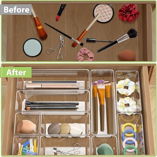 25 Piece Clear Drawer Organizer Set, 4 Sizes Bathroom Vanity Organizer Trays and Storage Bins for Makeup, Cosmetics, Jewelry, and Gadgets. Perfect for Office, Kitchen, Bedroom, Bathroom Use. thumbnail 5