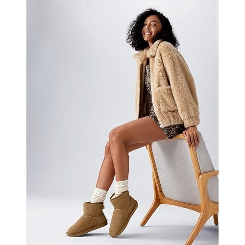 BlackTwig Women's Ankle Snow Boots - Short Fur Lined Suede Winter Boots Slip On for Warmth & Comfort thumbnail 2
