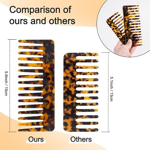 TaShow Hair Detangling Comb, 2 Pack Large Cellulose Acetate Wide Tooth Comb for Wet and Dry, Women's Thick Curly Wavy Hair (Tortoise Shell, Ivory) thumbnail 4