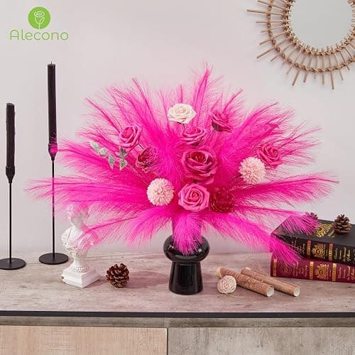 Alecono Hot Pink Pampas Grass 17in 𝟯𝟬𝙋𝙘𝙨, Artificial Faux Fluffy Pampas Grass Decor for Home Wedding Centerpieces Party thumbnail 6