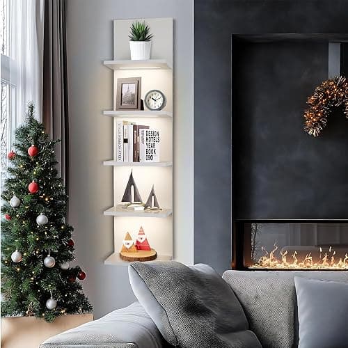 AskTag 5 Tier Wall Shelf Unit, White Shelves,Lack Shelf, Wall Shelves for Bedroom，Office,Bathroom, Vanity Shelves with LED Light thumbnail 7