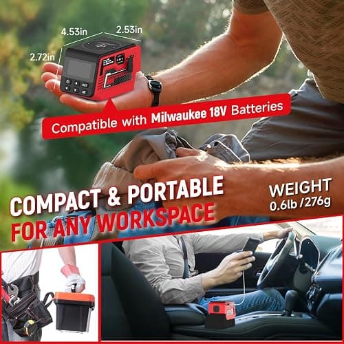 Kzreect 300W Adjustable DC 2–30V Voltage Regulator Compatible with Milwaukee 18V Battery XT60 Output, 100W Type-C, 18W USB-A, 15W Wireless Charger, LCD Display (Battery Not Included) thumbnail 6