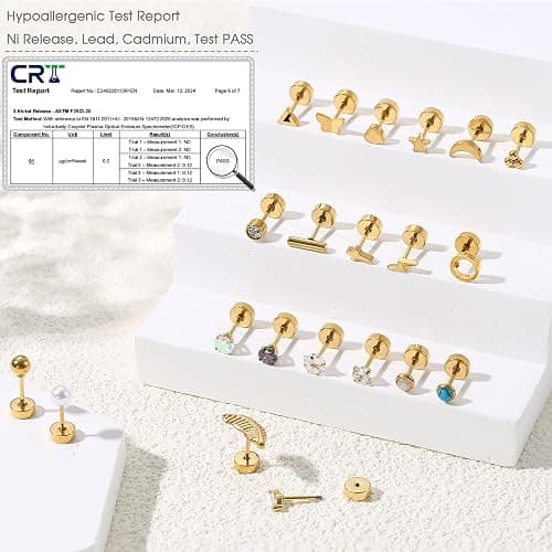 Diamday 21 Pairs Flat Back Stud Earrings for Women Men Surgical Stainless Steel Earrings Set Hypoallergenic Helix Cartilage Earrings Small Studs Earrings Screw Back Earrings Piercing Ear Studs thumbnail 4