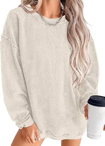 KISSMODA Women's Casual Long Sleeve Sweatshirt Color Block/Solid Crewneck Corduroy Pullover Cute Tops - Image 1