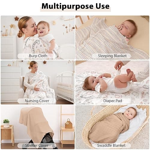 Yoofoss Muslin Swaddle Blankets, 4 Pack Receiving Blankets for Boys and Girls, 47 x 47 Inches Muslin Baby Blankets Soft Breathable - Brown Animals thumbnail 5