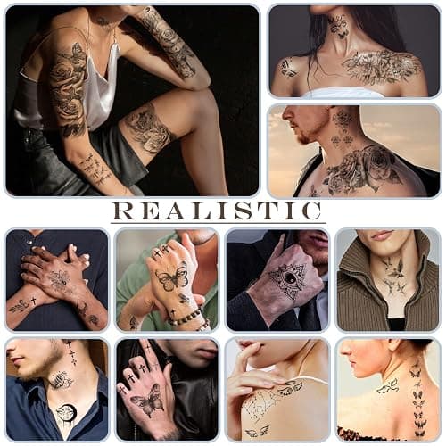 77 Sheets Temporary Tattoo for Men and Women, 17 Sheets Half Arm Chest Shoulder Fake Tattoos, 60 sheets Tiny Black for Adults, Waterproof Realistic Tattoos Long-Lasting thumbnail 4
