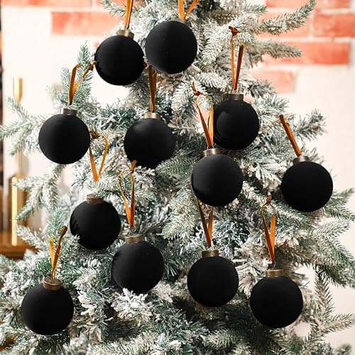 Liliful 15 Pcs Velvet Christmas Balls Bulk Flocked Christmas Tree Ball Ornaments Plastic Xmas Decorative Hanging Ornaments(Black,3.15 Inch) thumbnail 6