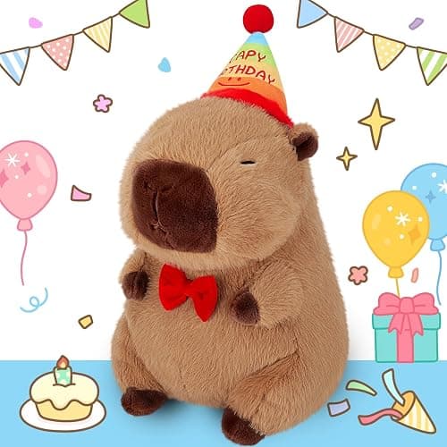 Achwishap Capybara Plush,Cute Plushies Capybara Stuffed Animal,Capybaras Plush Toys,Kawaii Plushie Stuffed Toy with Birthday Hat Plushie Gift for Kids Adults Birthday(Capybara with Birthdays Hat,12”) - Image 1