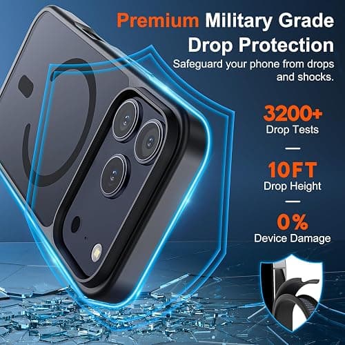 SUPFINE Magnetic for iPhone 17 Pro Case Black | With Screen Protector, Translucent Matte, Compatible with MagSafe, Military Grade Drop Proof, Rugged Shockproof Protective thumbnail 3