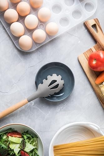 Miamolo Porcelain Spoon Rest with Drip Tray for Multiple Utensils, Cooking Spoon Rest & Spoon Holder for Stove Top, Kitchen Utensil Holder for Spoons, Ladles, Tongs & Spatula, for Christmas, Gray thumbnail 7