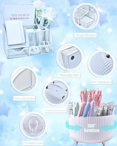 LXEVIHK 20Pcs White Desk Organizers and Accessories With Mesh Desk Organizer and 360°Rotating Pen Holder and a Lot of Office White Office Supplies Beautifully Presented in a Gift Box thumbnail 3