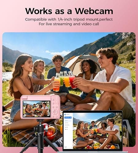 Macchina Fotografica Digitale 4K 64MP: Ultra HD Fotocamera Digitale Compatta per Vlog con Flip 180° da 3" Videocamera con Zoom Digitale 16X Scheda da 32GB per Bambini Principianti Adulti Studenti Rosa thumbnail 9
