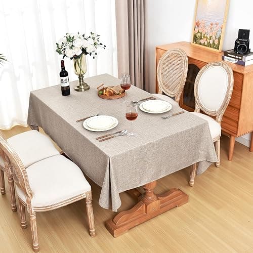 Fitable Nature Faux Linen Tablecloths Rectangle 60 x 84 Inch - 2 Pack Neutral Table Clothes for 4-6 Foot Tables, Wrinkle-Proof Faux Burlap Table Cover for Dining, Farmhouse, Outdoor Picnic, Camping - 60"x84" | 2 Pack - Nature thumbnail 7