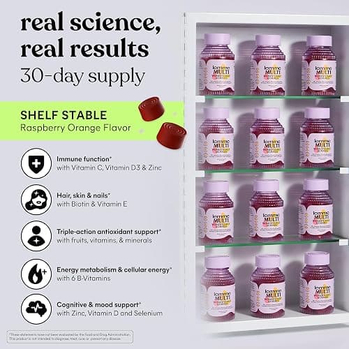Lemme Women's Multivitamin Gummies, Daily Nutritional Support with Vitamins A, C, D, E, Biotin, Folic Acid, Zinc & Inositol, Bone, Brain, Skin & Immune Health, Raspberry Orange, 30-Day Supply thumbnail 5