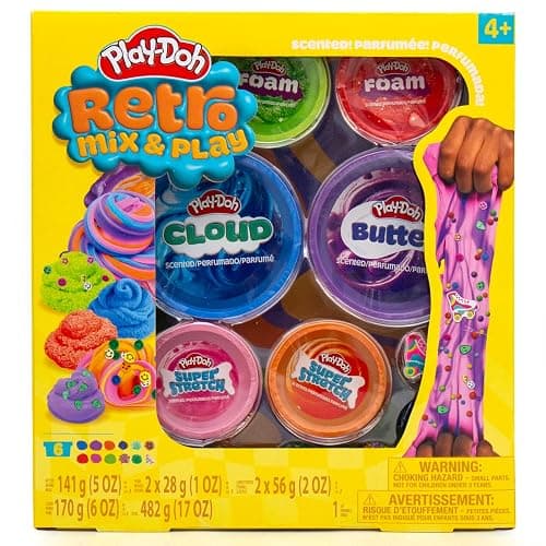 Play-Doh Retro Mix & Play Scented Slime for Kids, 6-Pack Variety, Cloud, Butter, Foam, Super Stretch, (Blue Raspberry, Grape, Watermelon, Orange, Strawberry, Cherry) Popular Toys, Gifts & Party Favors - Image 1