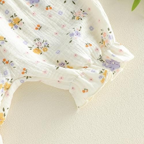Yabijiojio Baby Girl One Piece Romper with Hat, Newborn Infant Floral Heart Tulip Print Romper Jumpsuit for 0-18 Months thumbnail 5