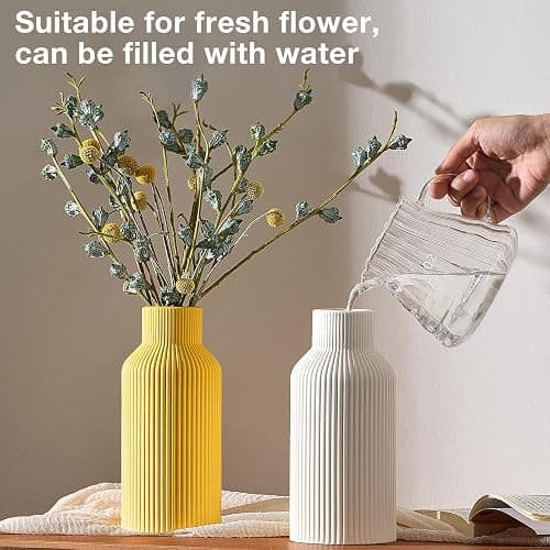 Mfacoy White Ceramic Flower Vase, Minimalist Decor, Modern Home Decorative Vase, Small Pampas Grass Vases For Kitchen, Bedroom, Office, Living Room, Bathroom, Shelf Centerpiece Table Decorations(8 in) thumbnail 3