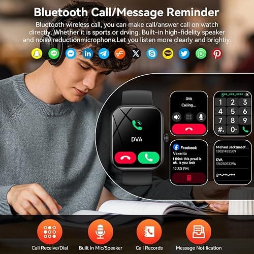 Smart Watch with Alexa Built-in, 1.83" HD Touchscreen Fitness Tracker, Bluetooth Notifications/Calls, IP68 Waterproof, 120+ Sport Modes, 24/7 Heart Rate & Sleep Monitor for iPhone Android iOS (Black) thumbnail 2
