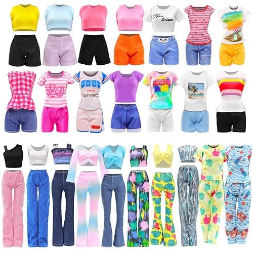 BARWA 30 PCS Doll Clothes and Accessories Casual Sport Sweet Outfits Pajamas Top and Pants Shorts High Heel Flat Shoes for 11.5 Inch Girl Doll thumbnail 3