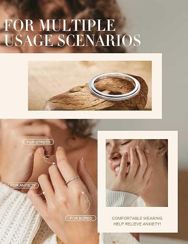 Diamday Fidget Rings for Women Men -2 4mm Titanium Steel Spinner Ring for Anxiety Stress Relief Glitter Sandblast Spinning Figit Anxiety Jewelry for Women Gifts thumbnail 6