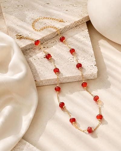 SHANTYSON Beaded Choker Necklace 14K Gold Plated Natural Stone Boho | Multicolor, Turquoise, Handmade, Beach Summer Style, Western Jewelry, Adjustable Chain thumbnail 6