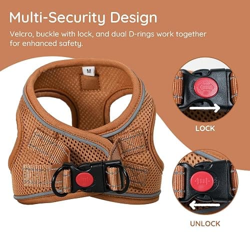 BELLA & PAL Step in Vest Harness for Small and Medium Dogs, No Pull Small Dog Harness with Leash Set, Comfortable Air Mesh Dog Vest Harness with Reflective Strip (Mokka, L) thumbnail 3