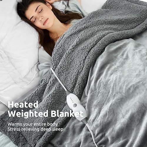 Drewin Heated Weighted Blanket, Sherpa Fleece Electric Throw Blanket 15 lbs for Adult, Fast Heating, Weighted Blankets Twin Size with 4 Heating Levels 2 Hours Timer Auto Off, 48 x 72 inches, Grey thumbnail 8