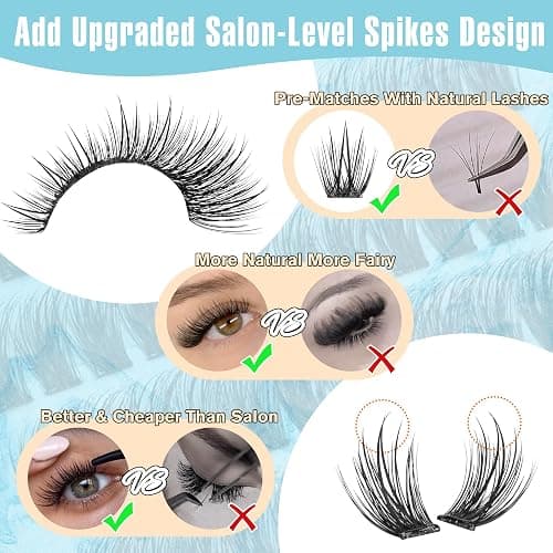 Wispy Self Adhesive Eyelashes Natural Self Adhesive Lash Clusters With Spikes D-Curly Pre Glued Lashes Reusable Glueless Lashes Salon-Level Cluster Eyelash Extensions 10-18MM by Zegaine thumbnail 5