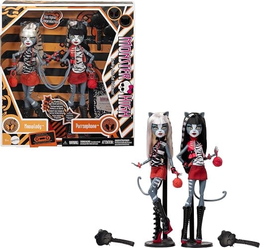 Monster High Boo-riginal Creeproduction Doll 2-Pack, Meowlody and Purrsephone Collectible Reproductions with Doll Stands and Diary - Image 1