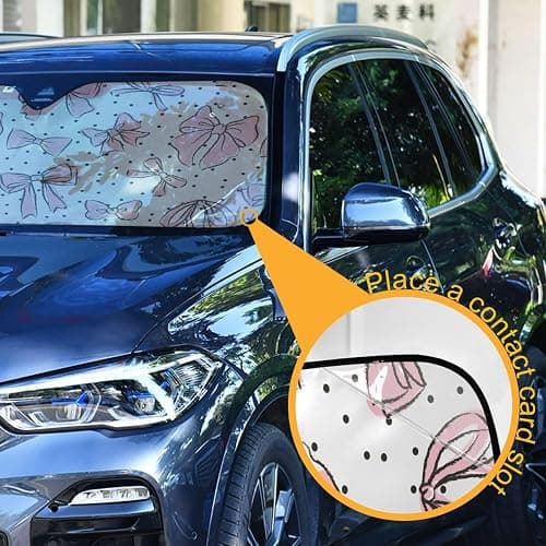GOODOLD Bow Pink Windshield Sun Shade for Cars, Trucks, SUVs - UV Rays Defense, Folding Front Auto Sunshade, Vehicle Interior Cooler (57x31.5 Inch) thumbnail 3