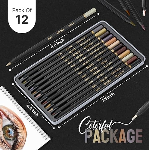 Black Widow Skin Tone Colored Pencils for Adult Coloring Books – 12 Soft Core Color Pencils for Portraits and Skintone Artists – Complete Range with Lightfast Ratings thumbnail 2