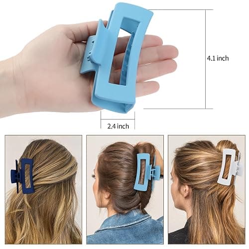 Sisiaipu 4 Inch Big Hair Claw Clips 6 Pcs Large Claw for Thick Hair Square Hair Clips for Women Rectangle Hair Clips Nonslip Acrylic Banana Jaw Clips Hair Accessories for Girls (Blue) thumbnail 4
